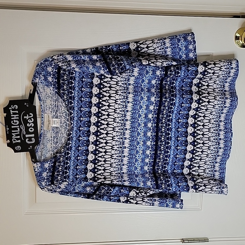 Rebecca Malone Blouse Petite Medium Blue White